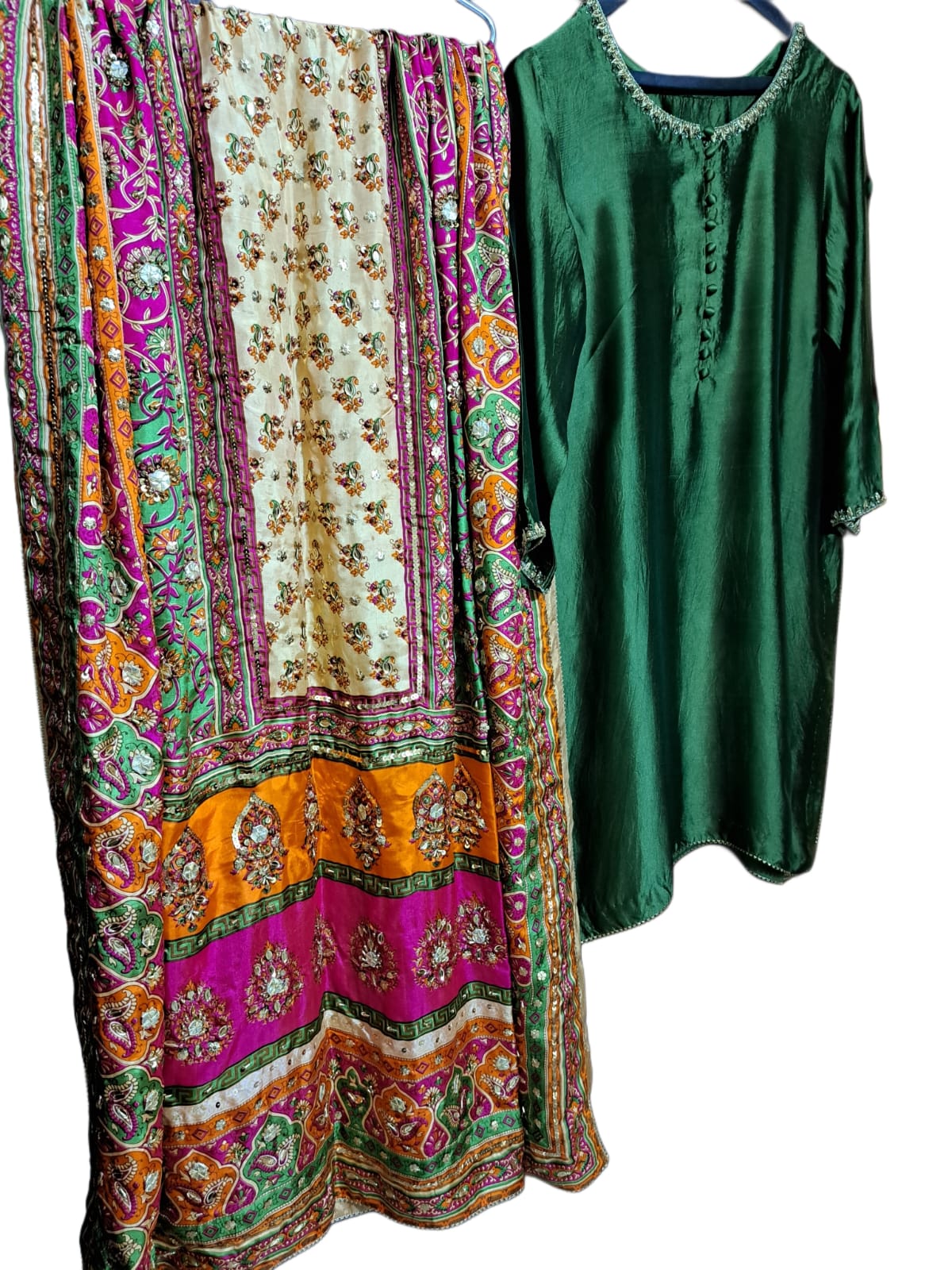 Handmade discharge print silk shawl with tissue silk dress Shawl