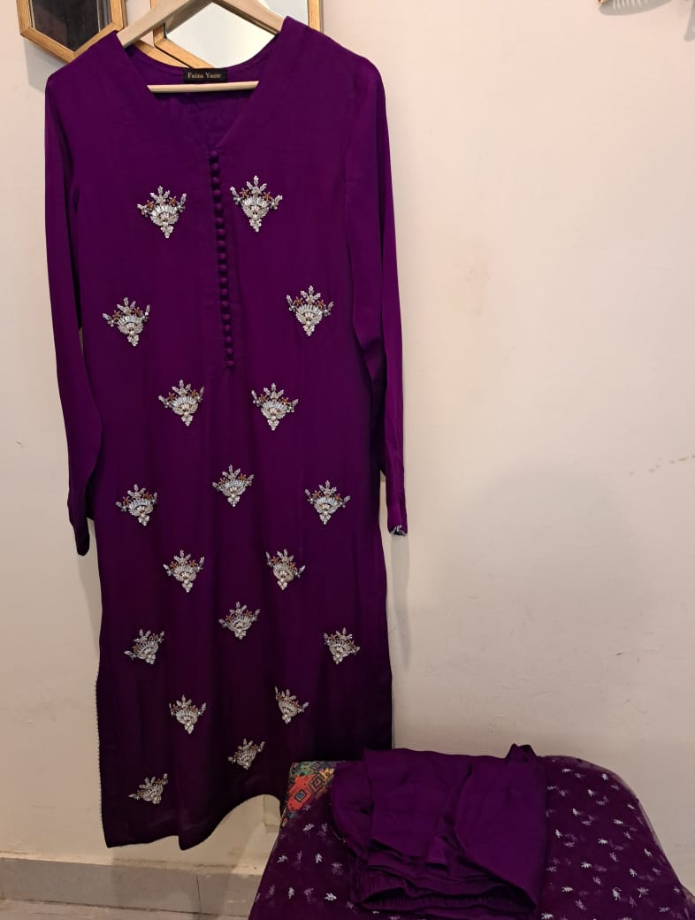 Handmade Zardozi Bunch on silk shirt