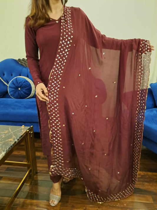 Imported Georgette Dress With Medium Silk Handmade Dupatta