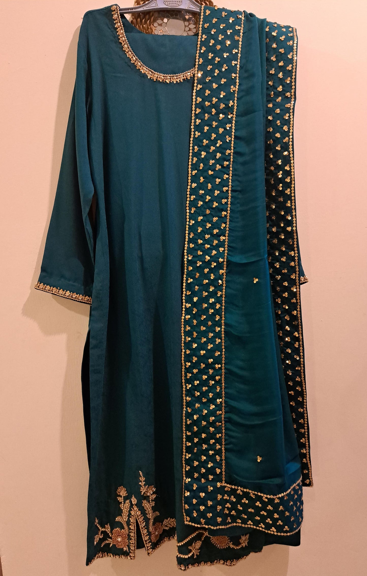 Imported Georgette Shirt And Trouser With Handmade Medium Silk Dupatta