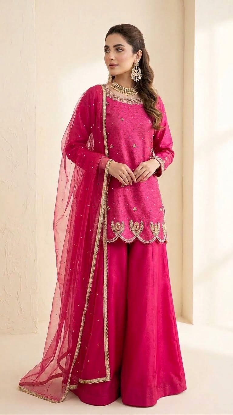 Gulabo Pure Shesha Silk Zardozi Kalidar Set with Organza Dupatta